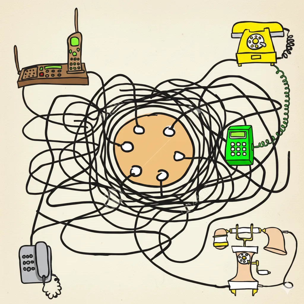 The people all hold yarns and they are connected to each other.