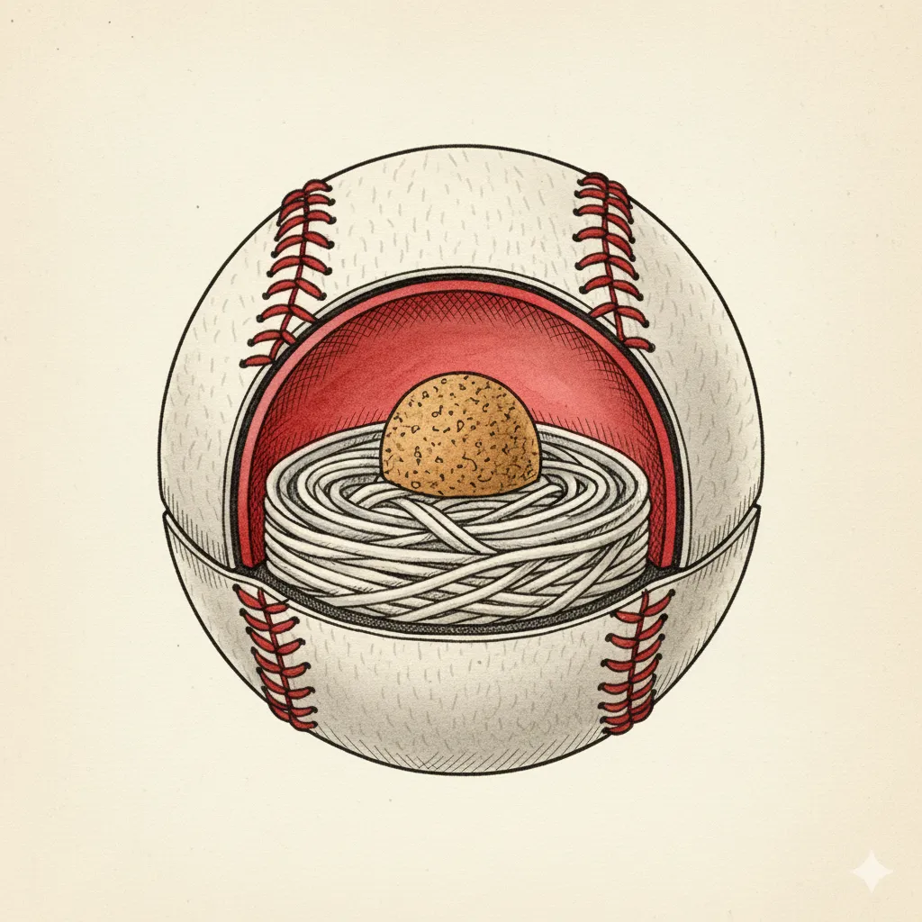 Three people standing with yarns inside a baseball